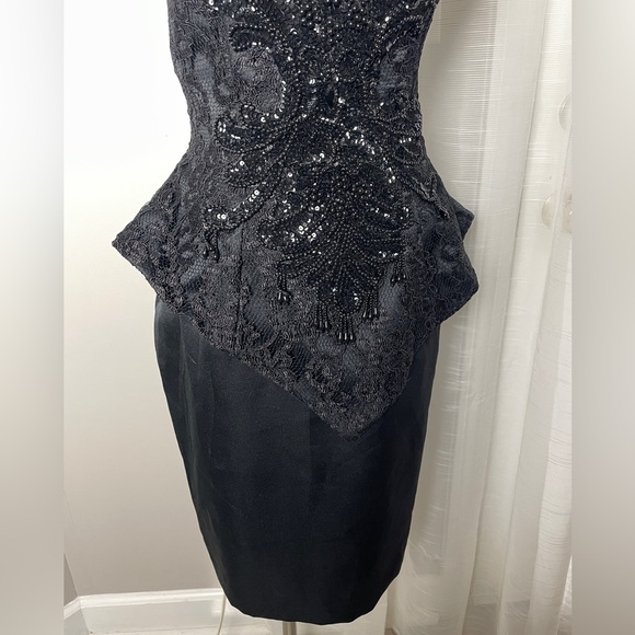 VTG 80s Karen Okada Beaded Embellished Mini Black Dress Sweetheart Strapless - Picture 3 of 11